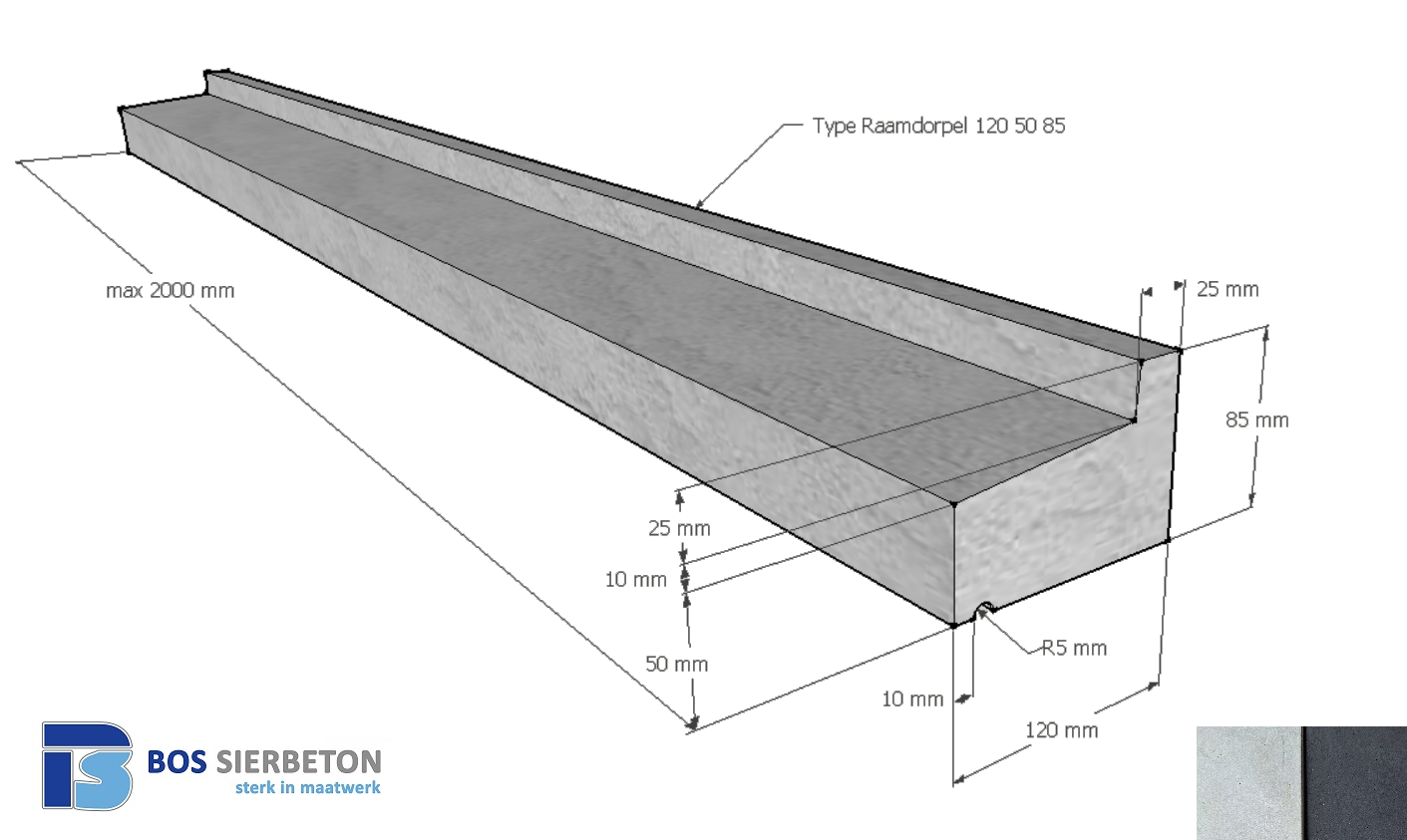 Raamdorpel 120 x 50 / 85 mm