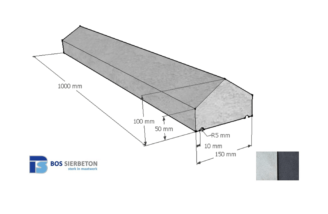 Muurafdekker 15 cm breed 5 tot 10 cm hoog
