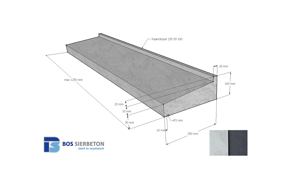 Raamdorpel 250 x 50 / 100 mm